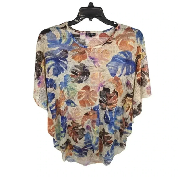 {Dor Dor Couture} Leaf Print Mesh Butterfly Sleeves Blouse - Picture 1 of 11
